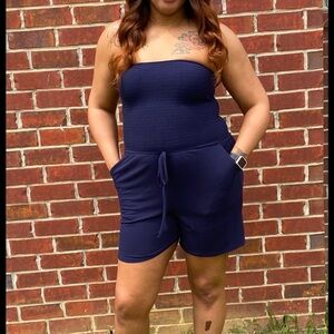 Navy Strapless Romper